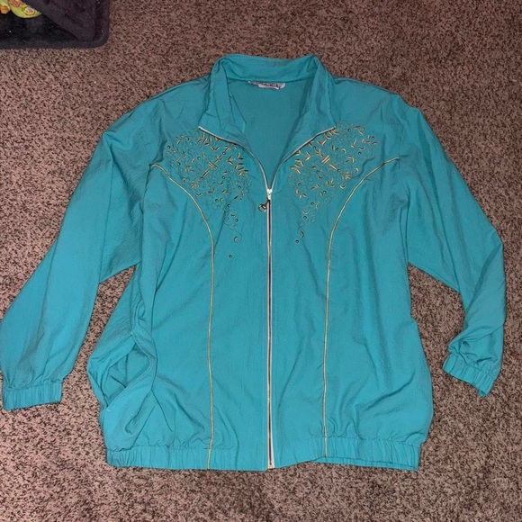 Delta Burke Jackets & Blazers - Vintage Turquoise and gold zip-up tracksuit jacket